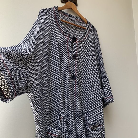 Sahara Cardigan Jacket Sze M / L Navy Blue & White Cotton Blend Draped Oversized - Picture 2 of 12